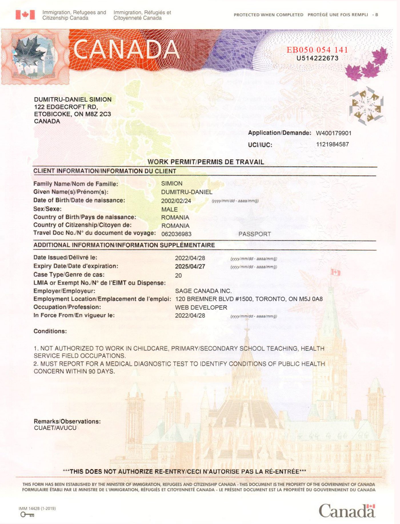 CANADA WORK PERMIT VISA TEMPLATE