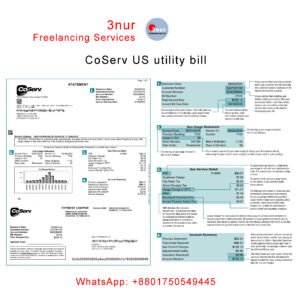 CoServ US utility bill PSD template is fully editable.