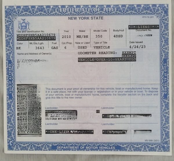 Certificate of title New York