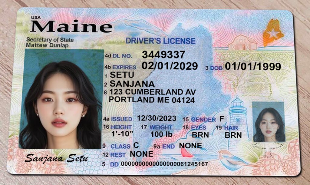 Maine Driver License Editable PSD Template