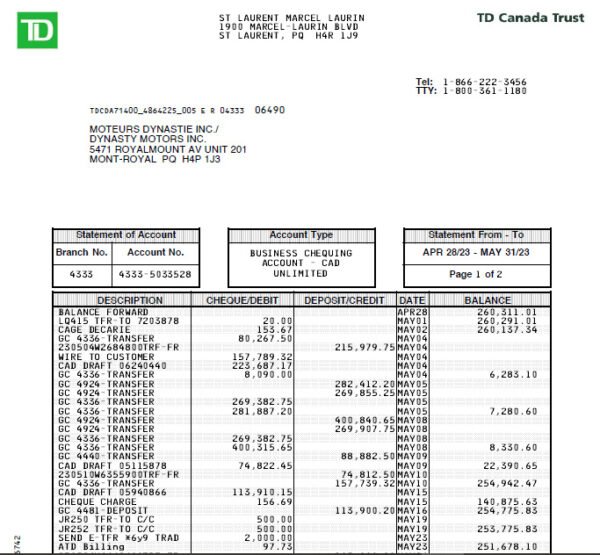 td canada trust bank statement download