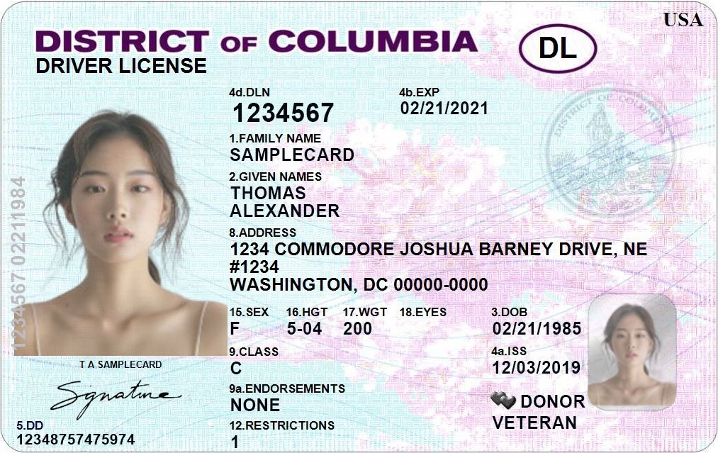 USA District of Columbia Driving license PSD Template