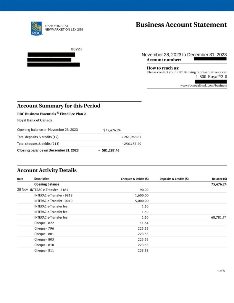 RBC Royal Bank Account Statement Edit