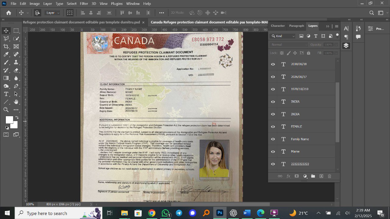 Canada Refugee Protection Claimant Document Preview