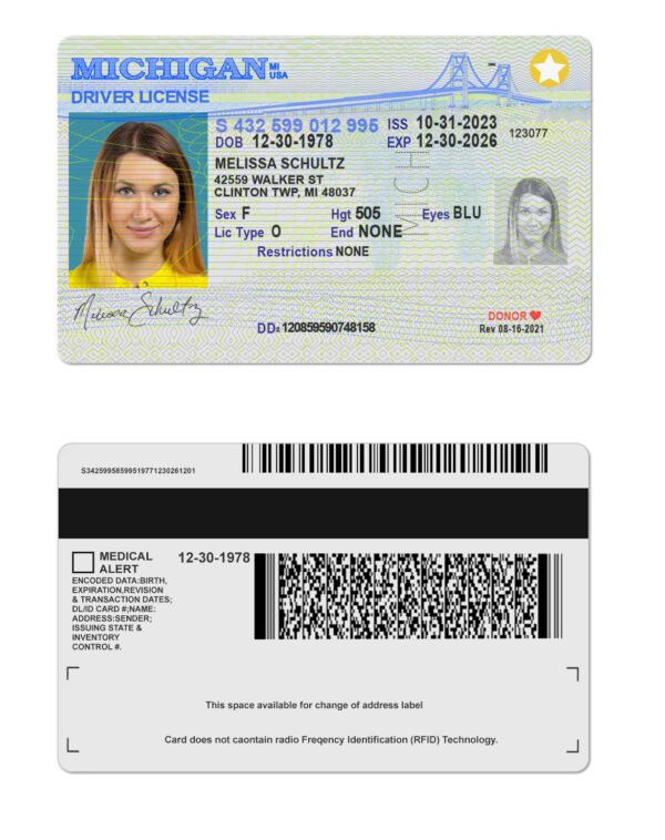 Michigan driver license (DL) template 2025 PSD