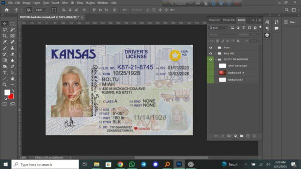 kansas drivers license template 2025