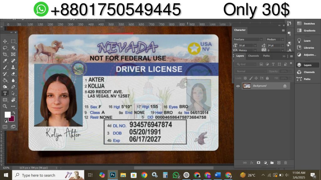 Nevada Drivers License Template 2025 PSD