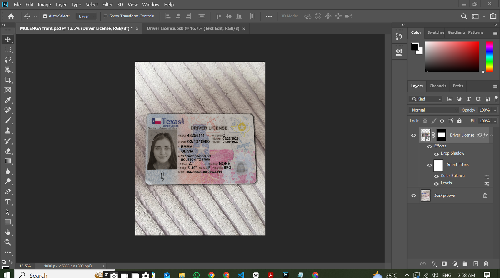 Texas Driver License Template 2025 PSD Preview