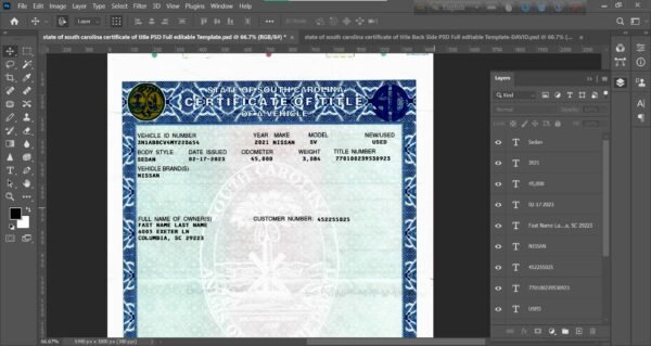 South Carolina Certificate of Title Template 2025