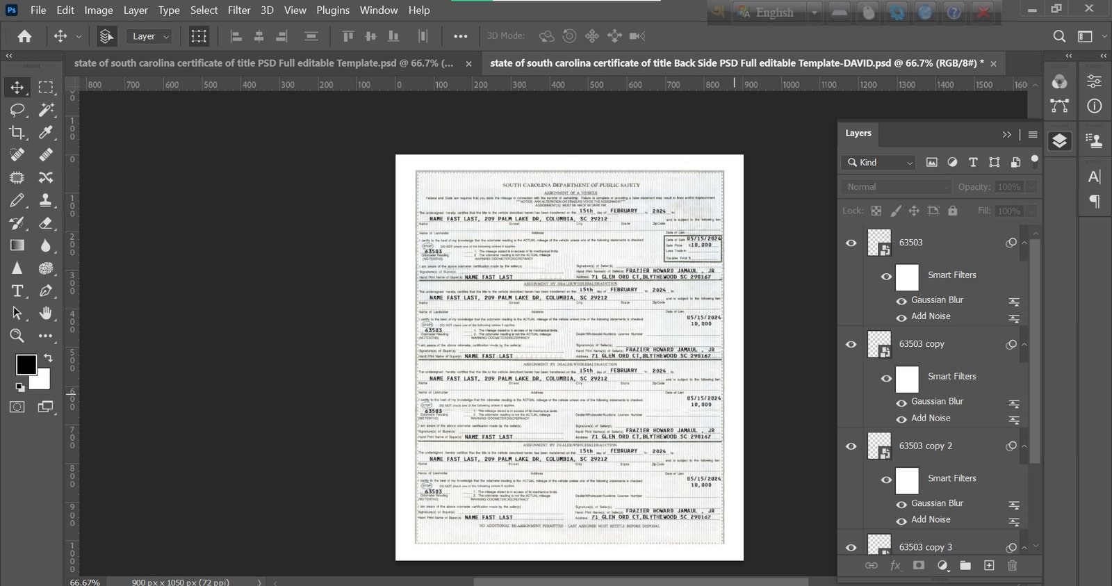 South Carolina Certificate of Title Back Page Preview