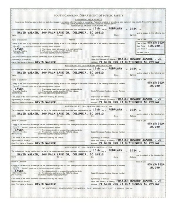 South Carolina Certificate of Title Template 2025 - Image 2