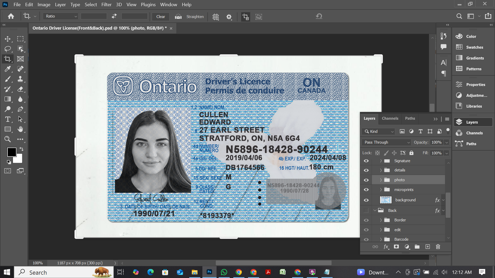 Preview of Canada Ontario Driver’s License PSD Template 2025
