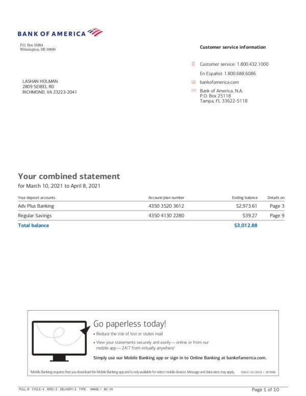Bank of America Customer Service Info Download & Editing Service