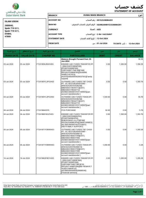 Dubai Islamic Bank Statement Download and Editing Service