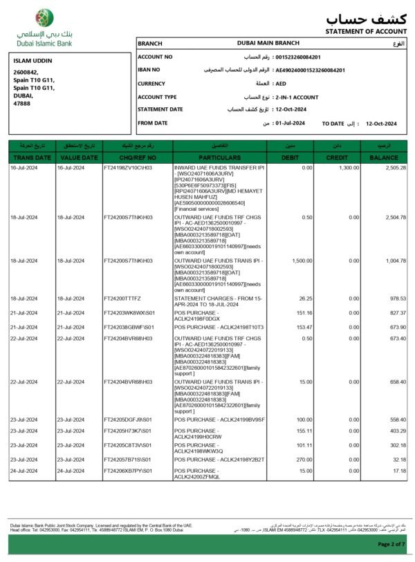 Dubai Islamic Bank Statement Download and Editing Service - Image 2