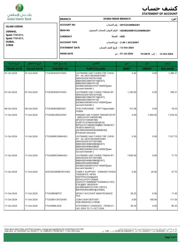 Dubai Islamic Bank Statement Download and Editing Service - Image 5