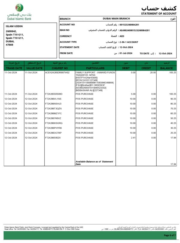 Dubai Islamic Bank Statement Download and Editing Service - Image 6
