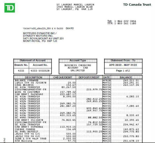 TD Canada Statement Service