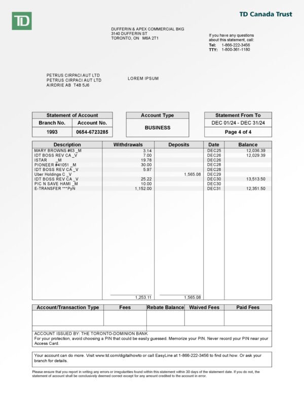 TD Canada Statement Service