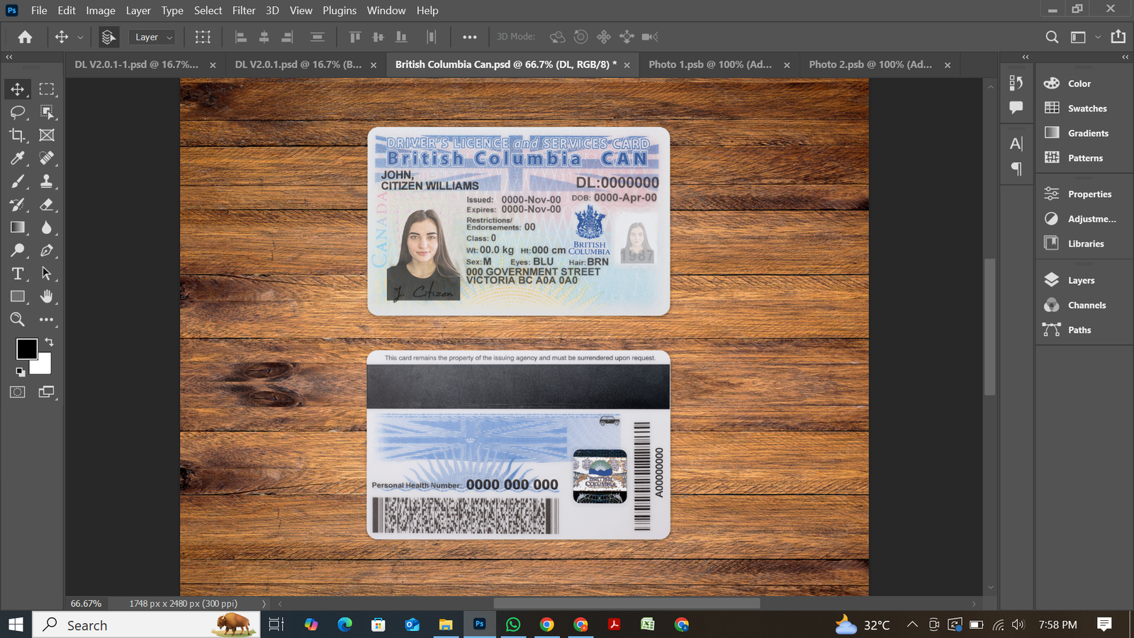 Preview of Canada British Columbia Driver’s License PSD Template 2025