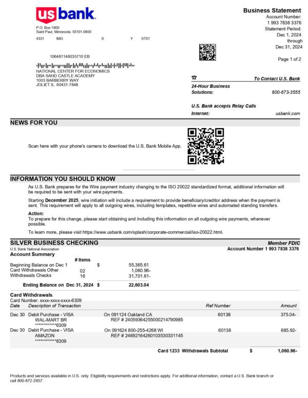 US Bank Business Statement Download & Editing Service