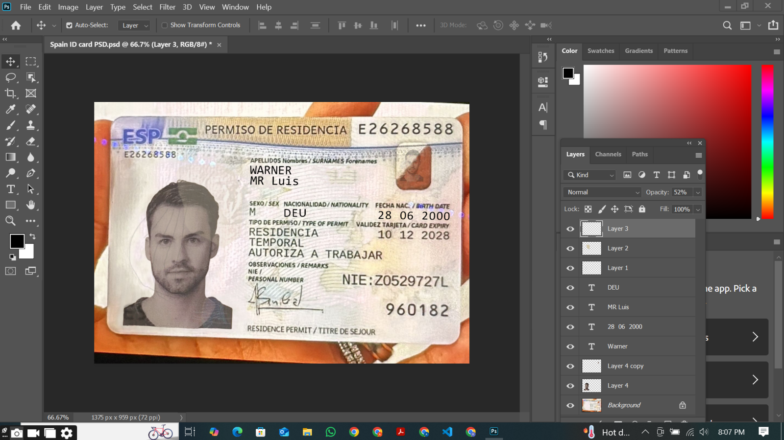 Spain ID PSD Template Preview
