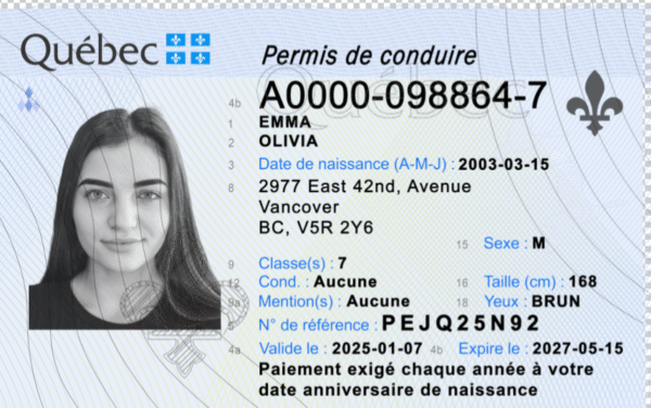 Canada Quebec DL PSD Template 2025 – Fully Editable & Instant Download - Image 3