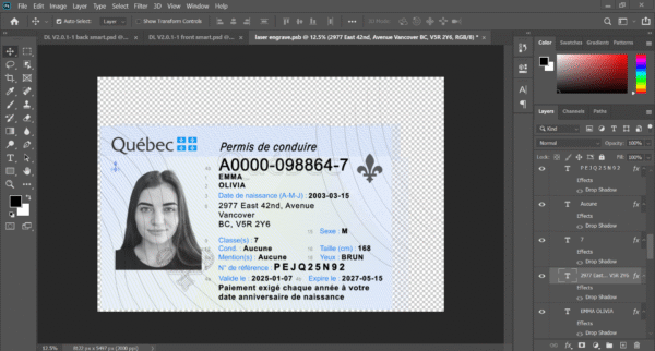 Canada Quebec DL PSD Template 2025 – Fully Editable & Instant Download - Image 2