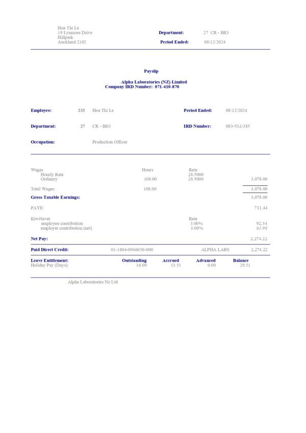 Alpha Laboratories Payslip Download & Editing Service