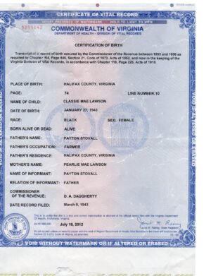 Editable Virginia Birth Certificate PSD – Instant Download