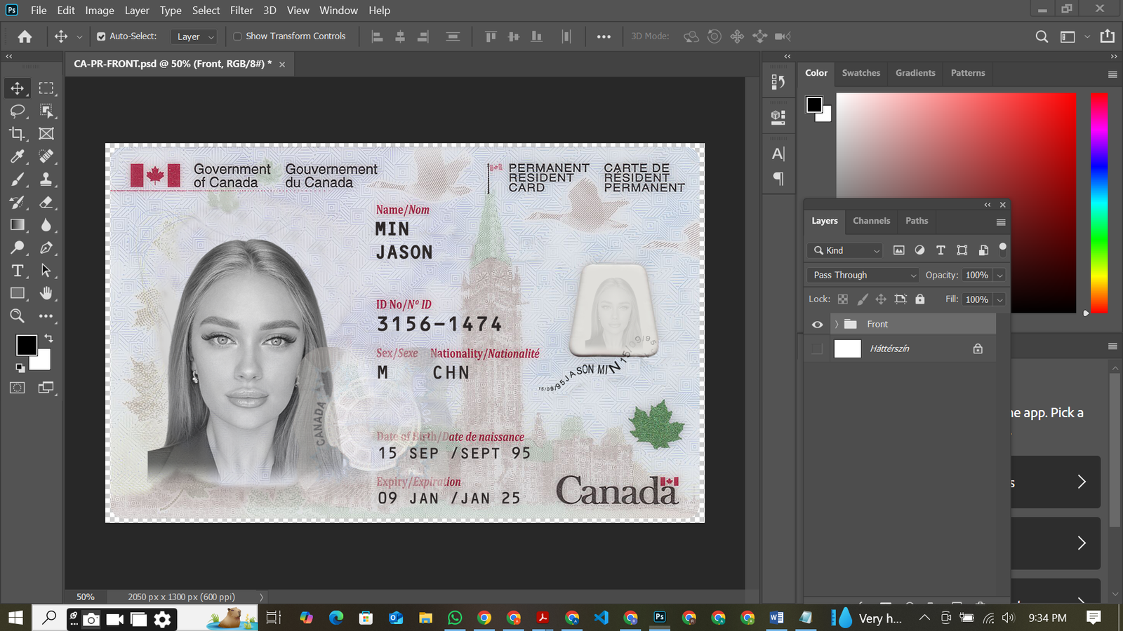 Canada PR Card PSD Template Preview