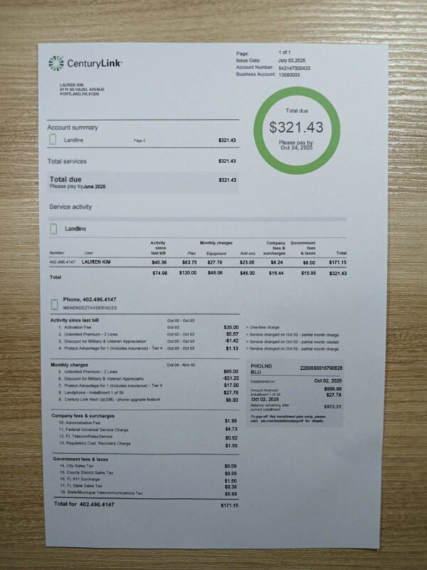 CenturyLink Bill PSD Template – Editable & Instant Download