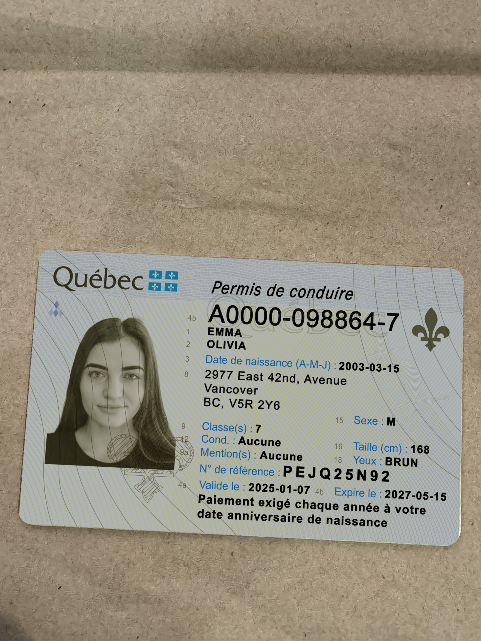 Canada Quebec Driver’s License PSD Template 2025 – Fully Editable & Instant Download