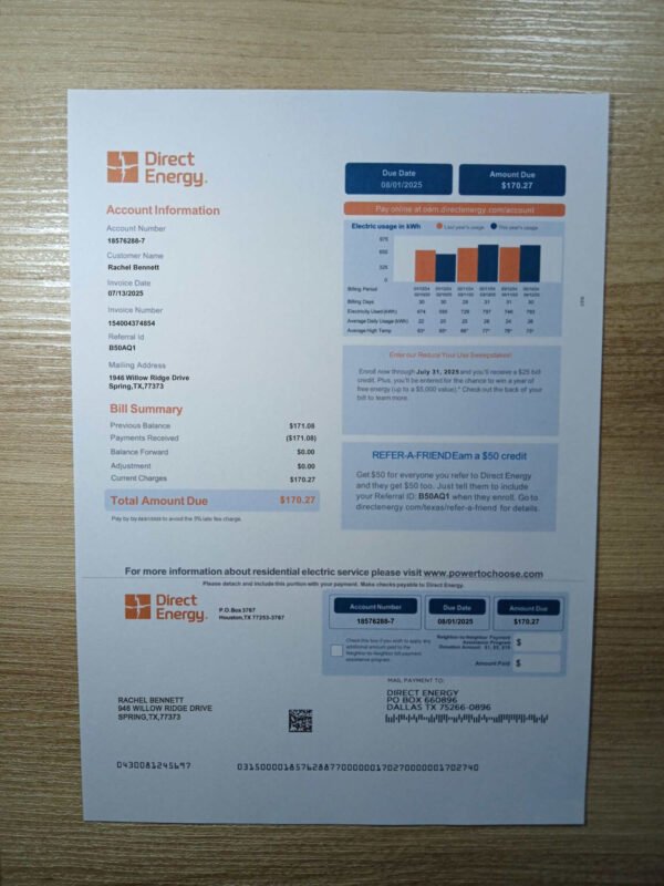 Direct Energy Utility Bill PSD Template – Editable & Downloadable