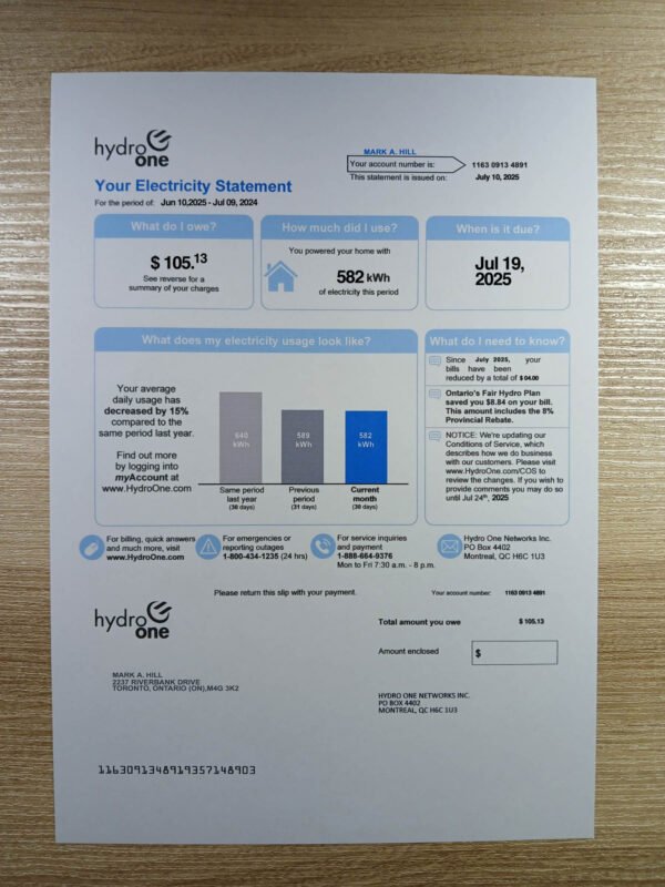 Hydro One Utility Bill PSD