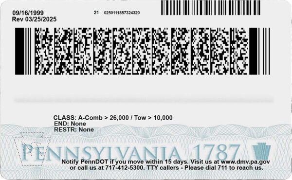 Pennsylvania Commercial Driver License PSD Template 2025 – Fully Editable & Instant Download - Image 3