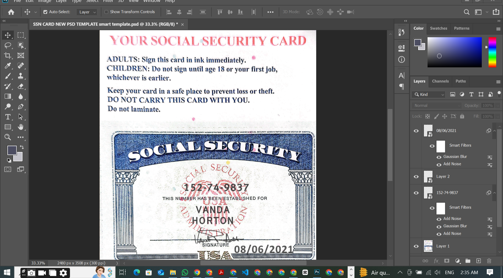 SSN Card PSD Template preview