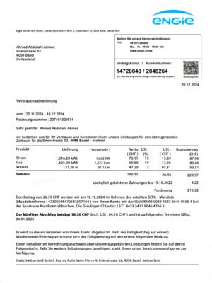 Switzerland Utility Bill PSD Template – Fully Editable, Instant Download