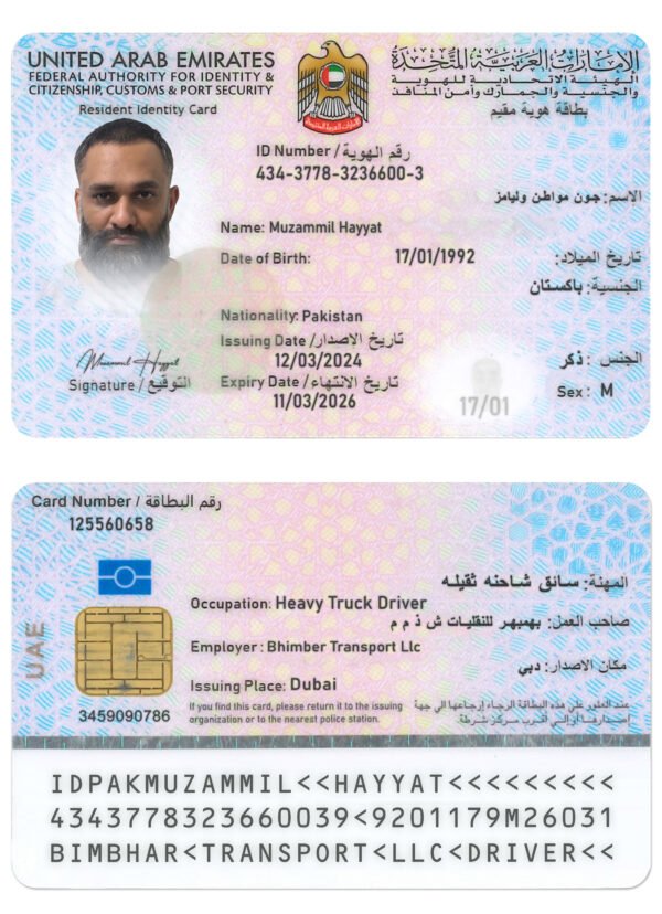 UAE Resident ID Card PSD Template
