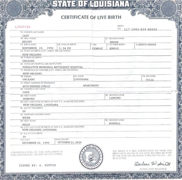 Louisiana Birth Certificate Template – Editable & Printable PSD