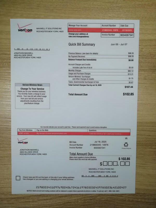 Verizon Utility Bill PSD Template
