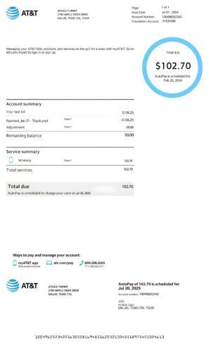 AT&T Internet Bill PSD Template – Fully Editable, Instant Download