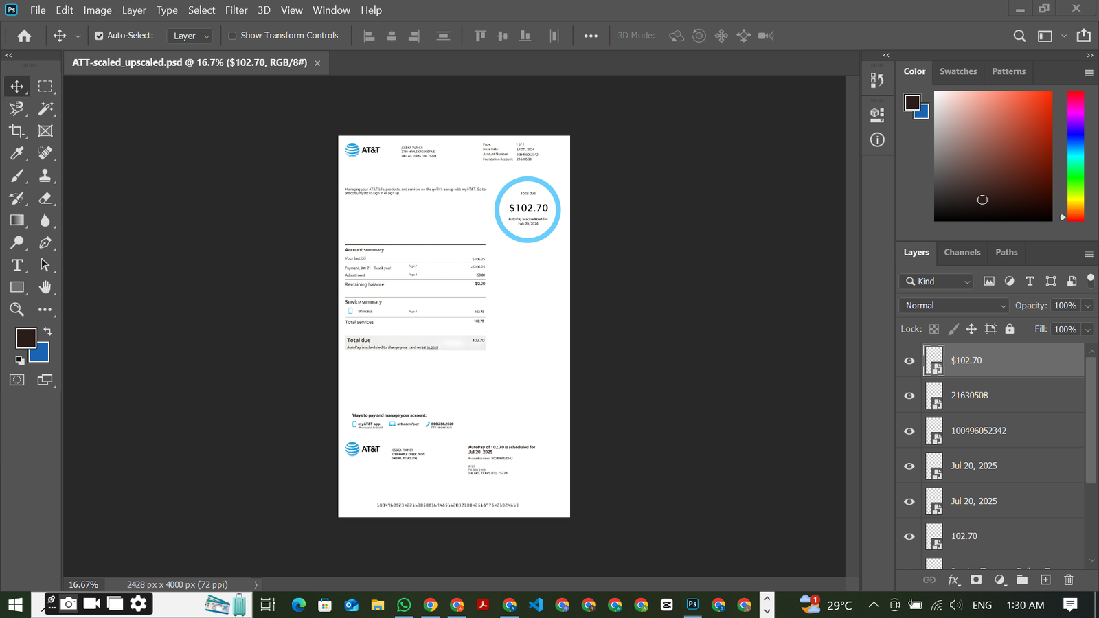 AT&T Internet Bill PSD Template preview