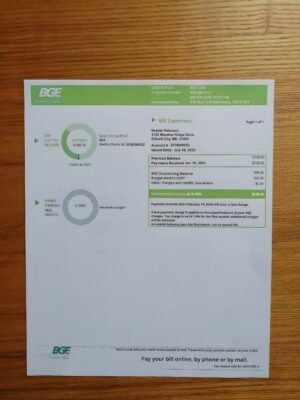 Maryland BGE Utility Bill PSD Template – Fully Editable, Instant Download