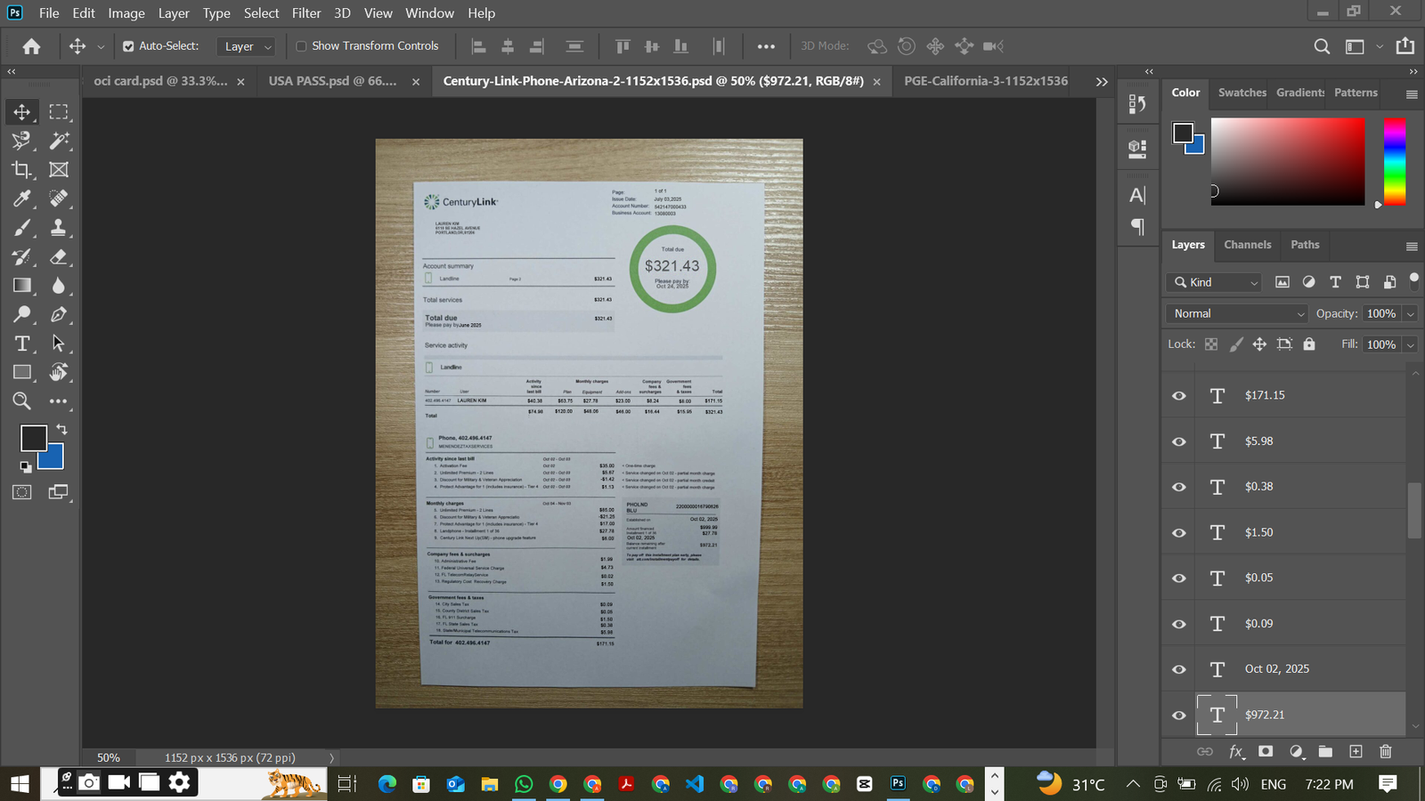 CenturyLink Utility Bill PSD Template Preview