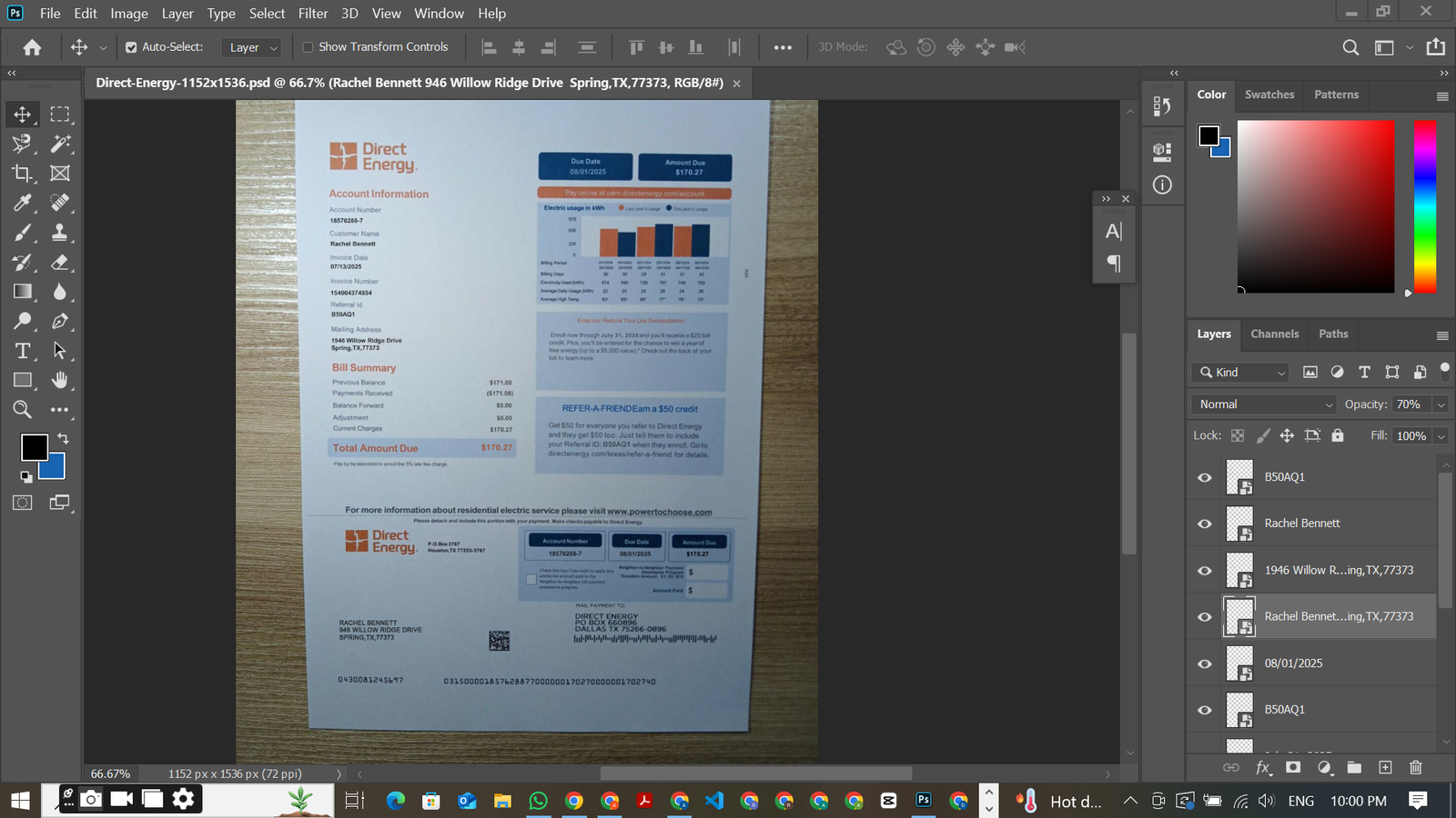 Direct Energy Utility Bill PSD Template preview
