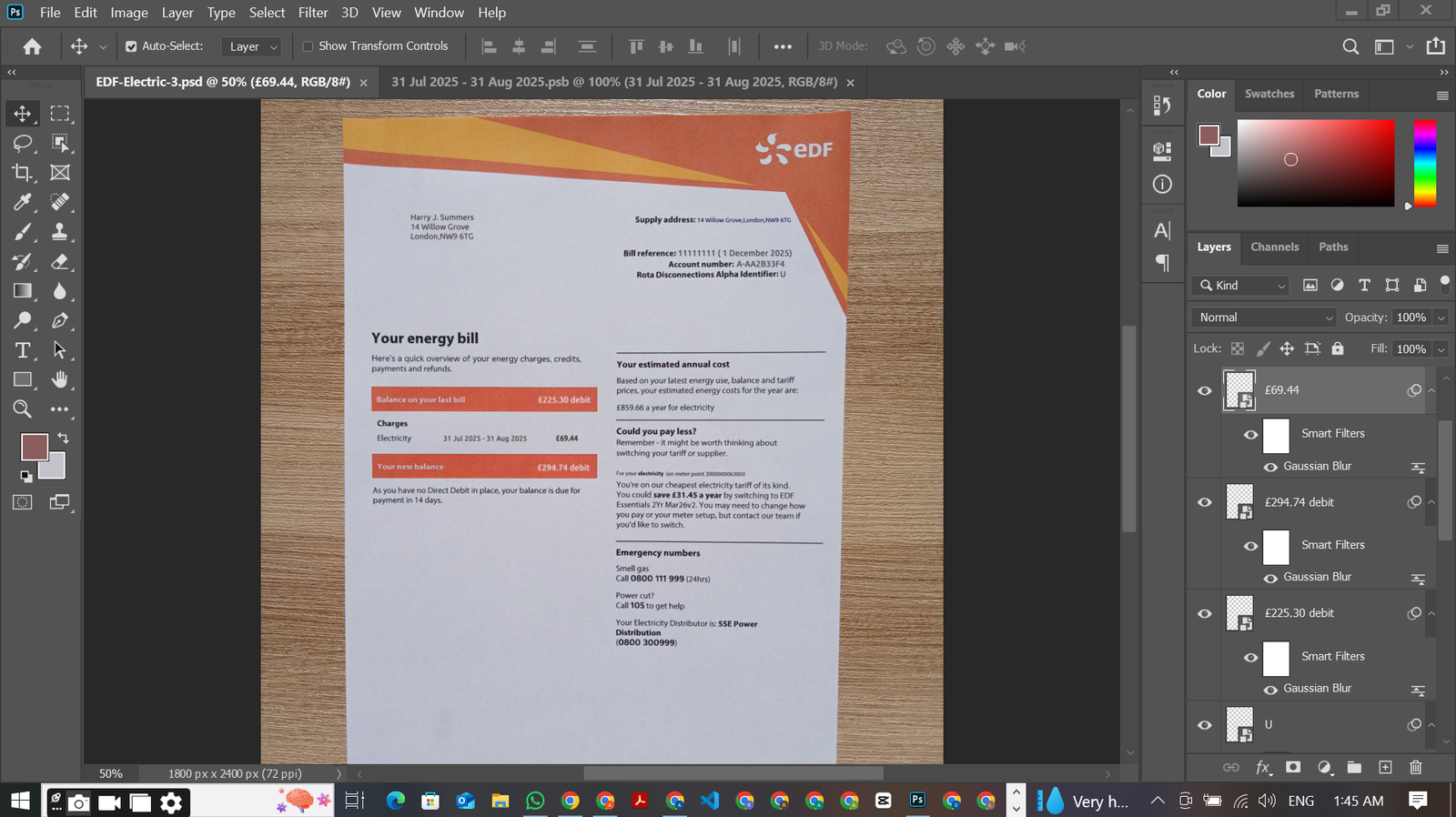 EDF Utility Bill Template Preview