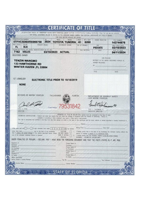 Florida Certificate of Title PSD Template – Editable & Instant Download