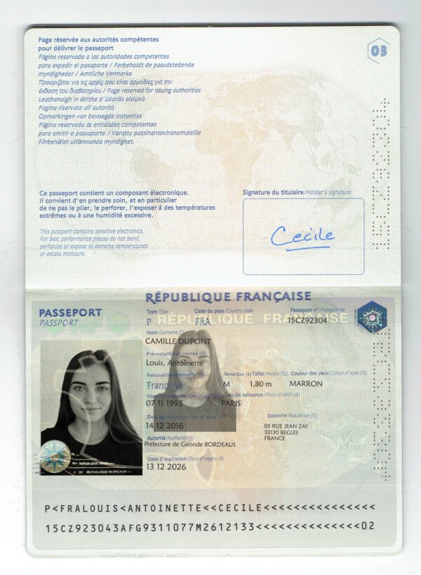 france passport psd template