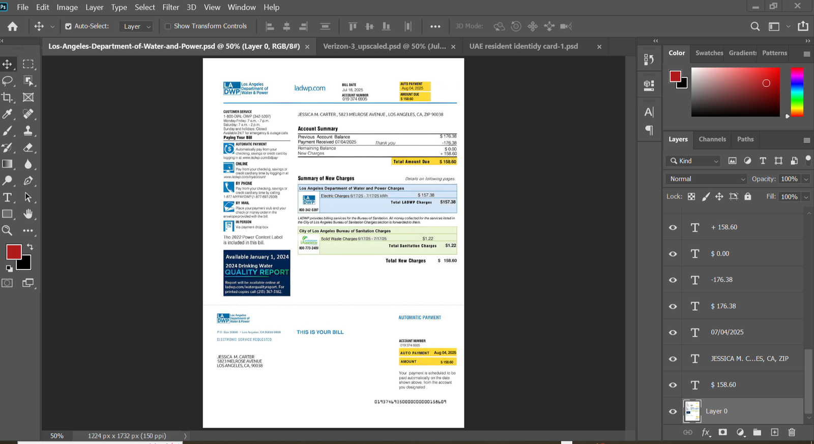 California LADWP Water Bill PSD Template preview